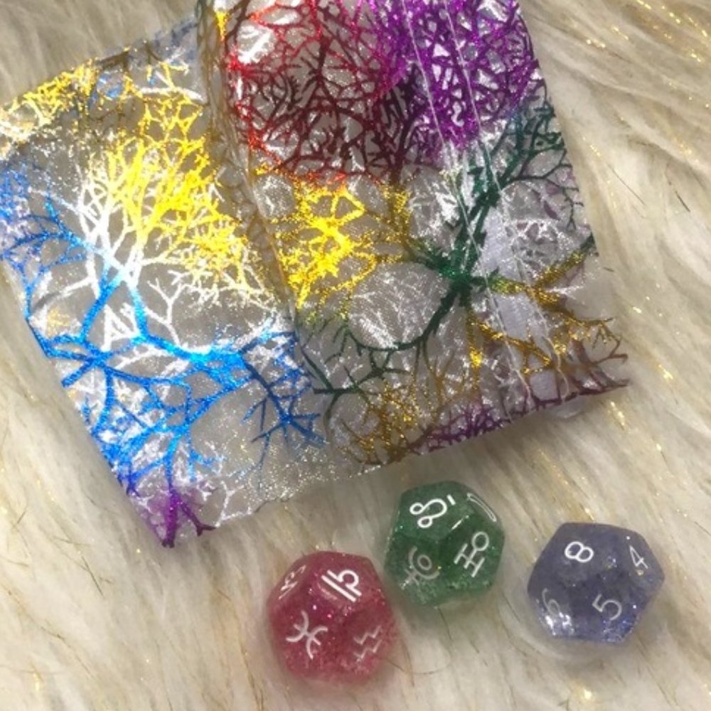 NWT Glitter Astrology Dice For Divination Dice Set of 3 with Bag